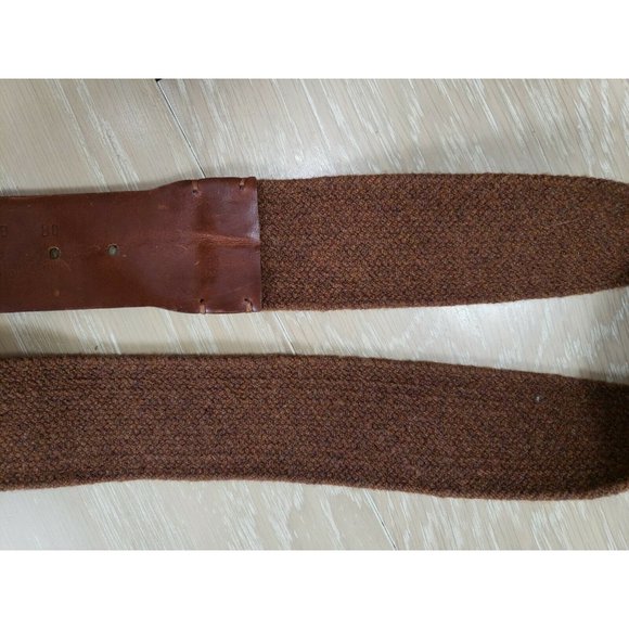 Vintage Rene Lezard Women\'s Cotton Leather Wide Buckle Belt Brown Medium 80 CM